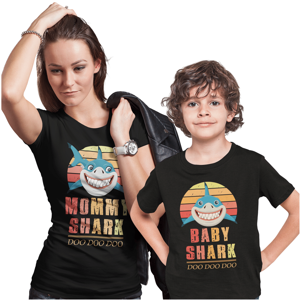 Mommy shark baby shark koszulki dla mamy i syna - zdjęcie 1