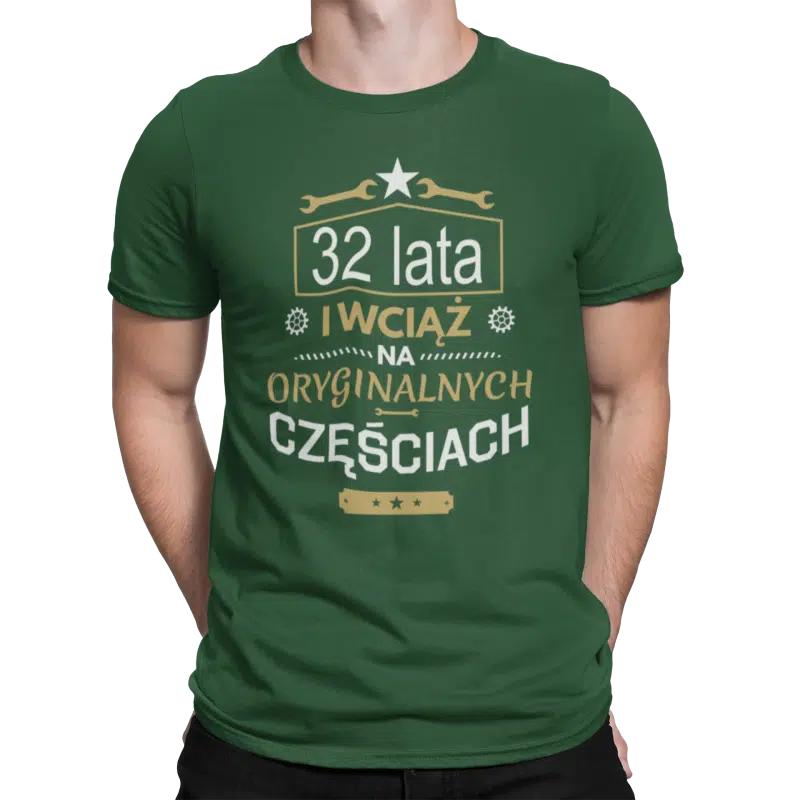 32 Urodziny koszulka męska na prezent z nadrukiem - Oryginalne części - zdjęcie 1