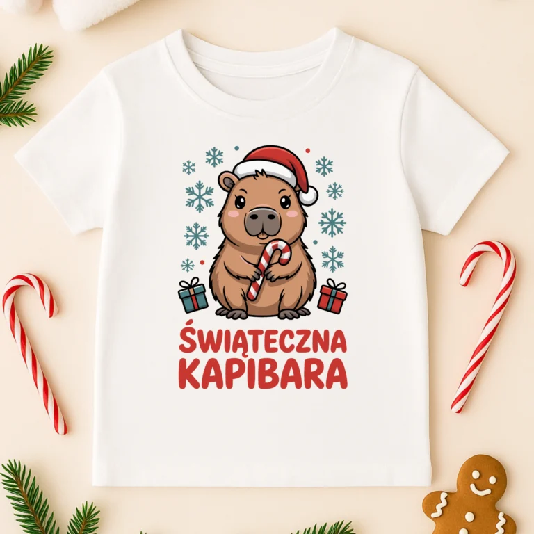 Koszulka dziecięca „Świąteczna Kapibara” – urocza grafika na Boże Narodzenie