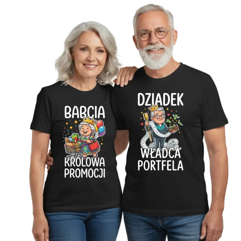 Zestaw koszulek dla Babci i Dziadka –„Królowa Promocji” &amp; „Władca Portfela”